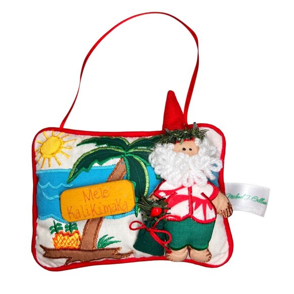 Michael J Gillan Hawaii Mele Kalikimaka Santa Pillow Ornament 3D Hanging - Picture 2 of 9